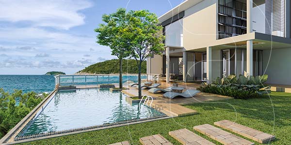 Imagem de uma casa com piscina e vista para o mar em Barra Velha